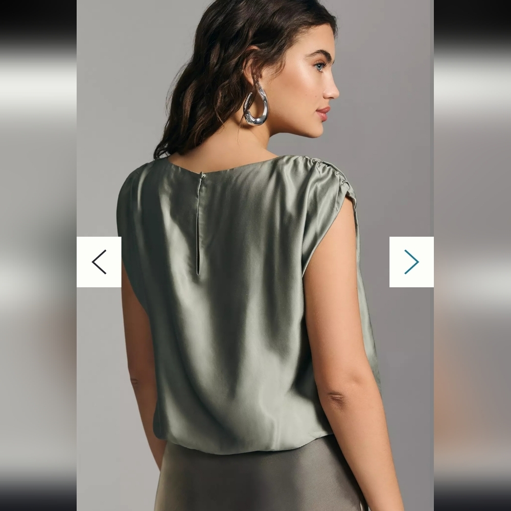 By Anthropologie Cap-Sleeve Silky Scoop Neck Blouse, Size S